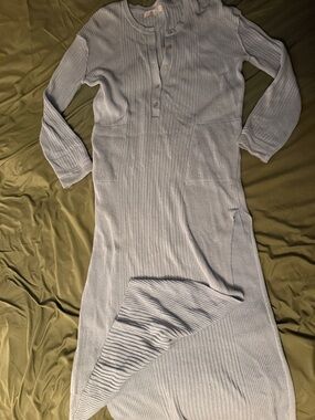 Free People Pale Blue Ribbed Henley Maxi Dress